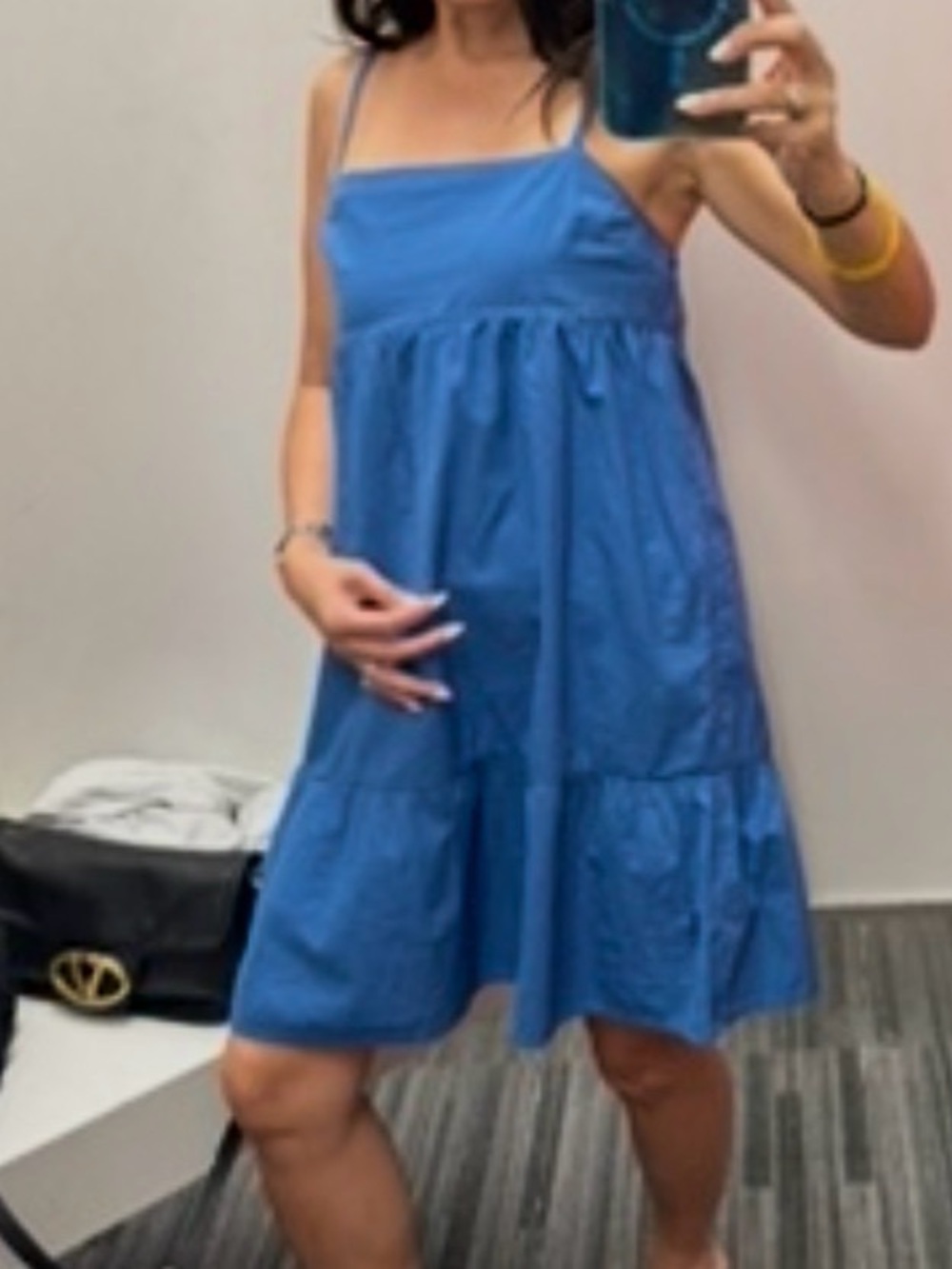 Abound Bright Blue Square-Neck Tiered Mini Dress
